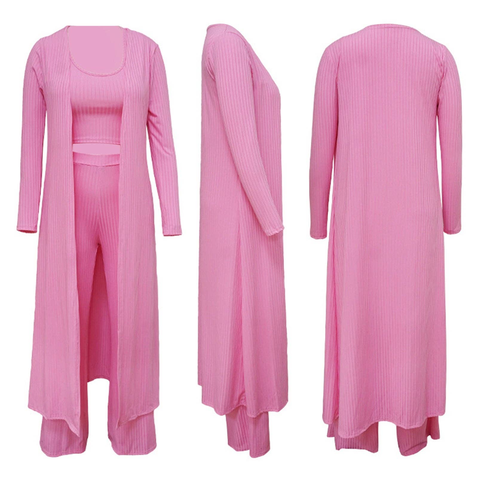 MB FASHION RIBBED CARDIGAN AND CROP TOP 3 PCS SET 9294LY