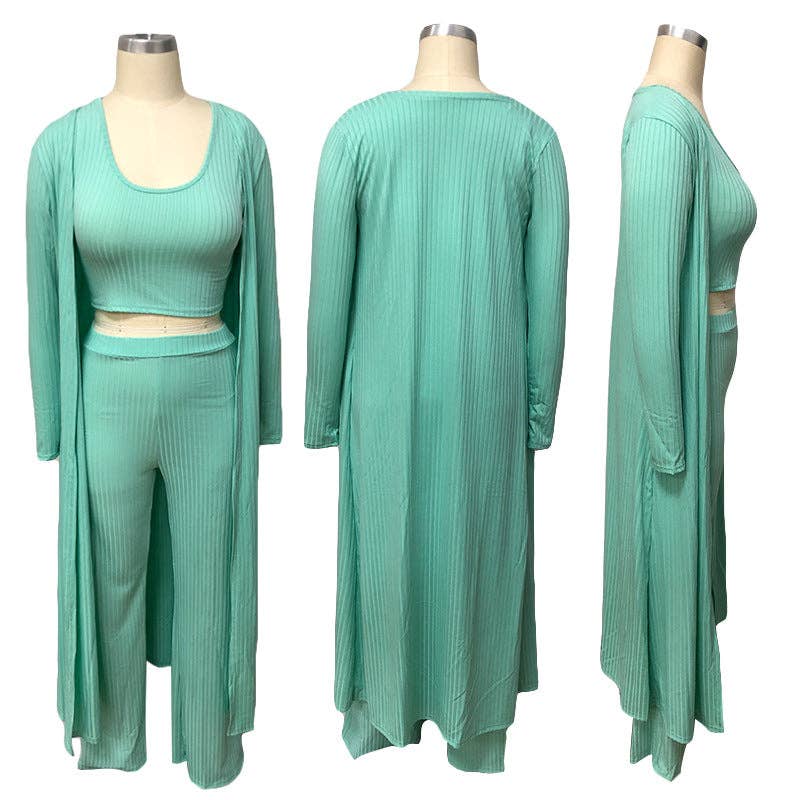 MB FASHION RIBBED CARDIGAN AND CROP TOP 3 PCS SET 9294LY