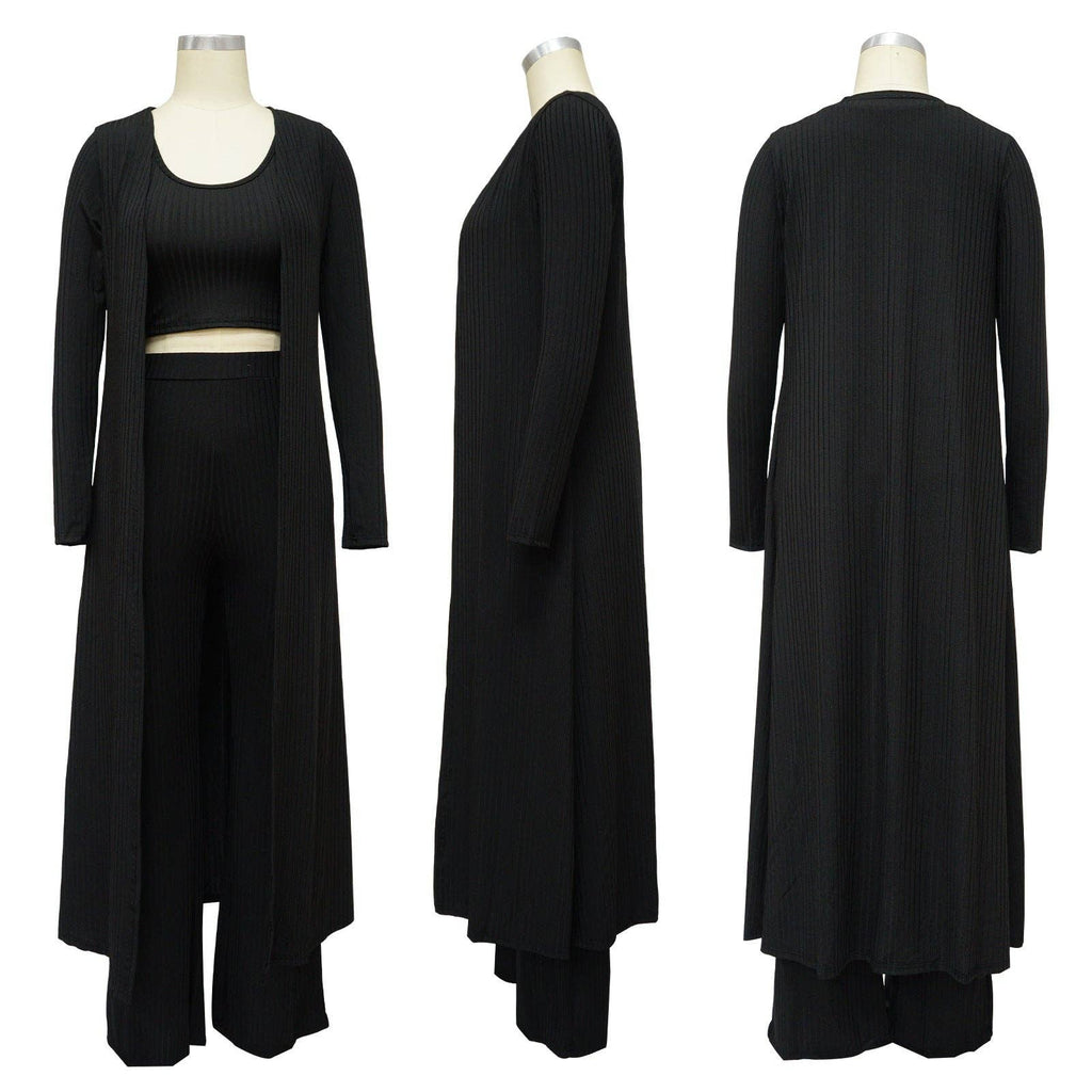 MB FASHION RIBBED CARDIGAN AND CROP TOP 3 PCS SET 9294LY