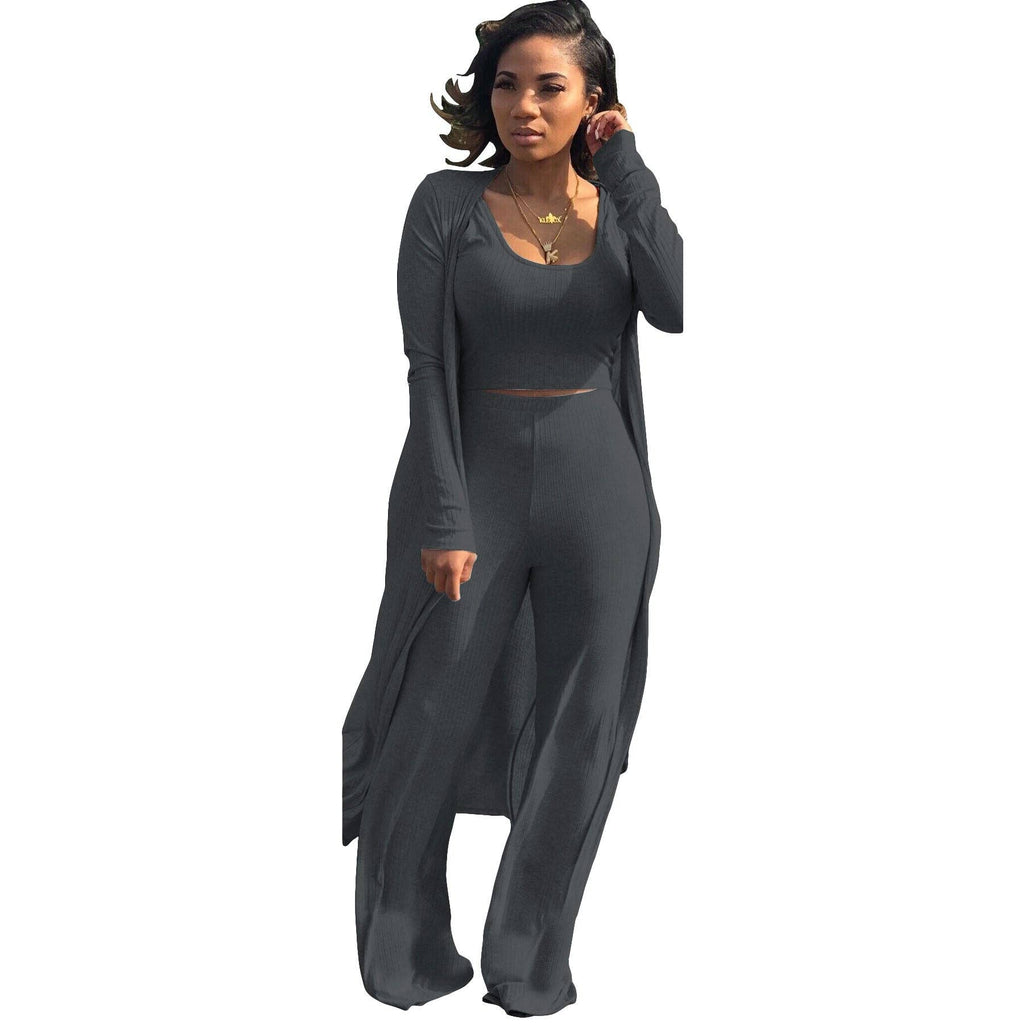 MB FASHION RIBBED CARDIGAN AND CROP TOP 3 PCS SET 9294LY