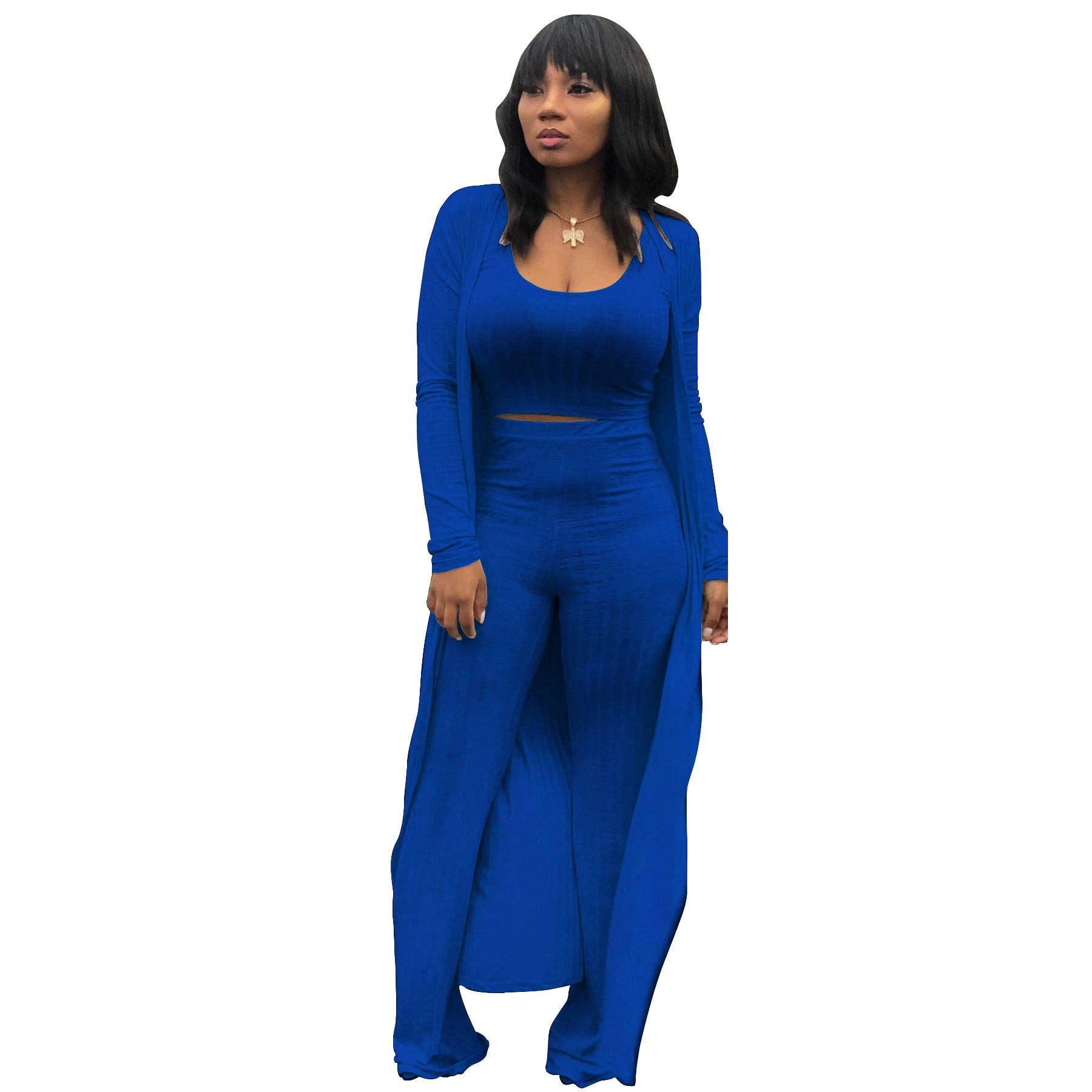 MB FASHION RIBBED CARDIGAN AND CROP TOP 3 PCS SET 9294LY