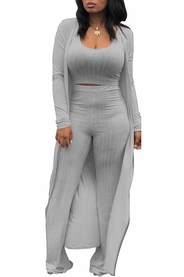 MB FASHION RIBBED CARDIGAN AND CROP TOP 3 PCS SET 9294LY