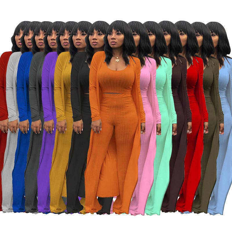MB FASHION RIBBED CARDIGAN AND CROP TOP 3 PCS SET 9294LY
