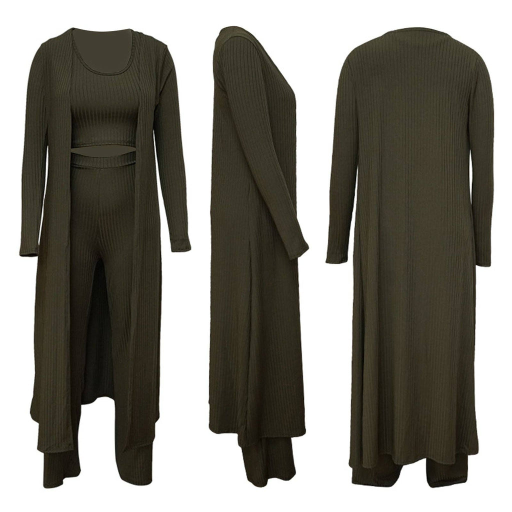 MB FASHION RIBBED CARDIGAN AND CROP TOP 3 PCS SET 9294LY