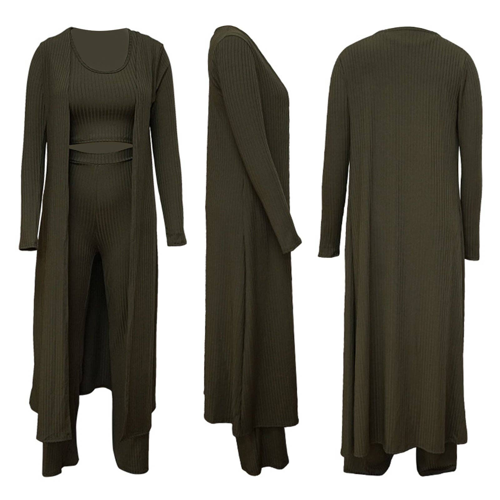 MB FASHION RIBBED CARDIGAN AND CROP TOP 3 PCS SET 9294LY