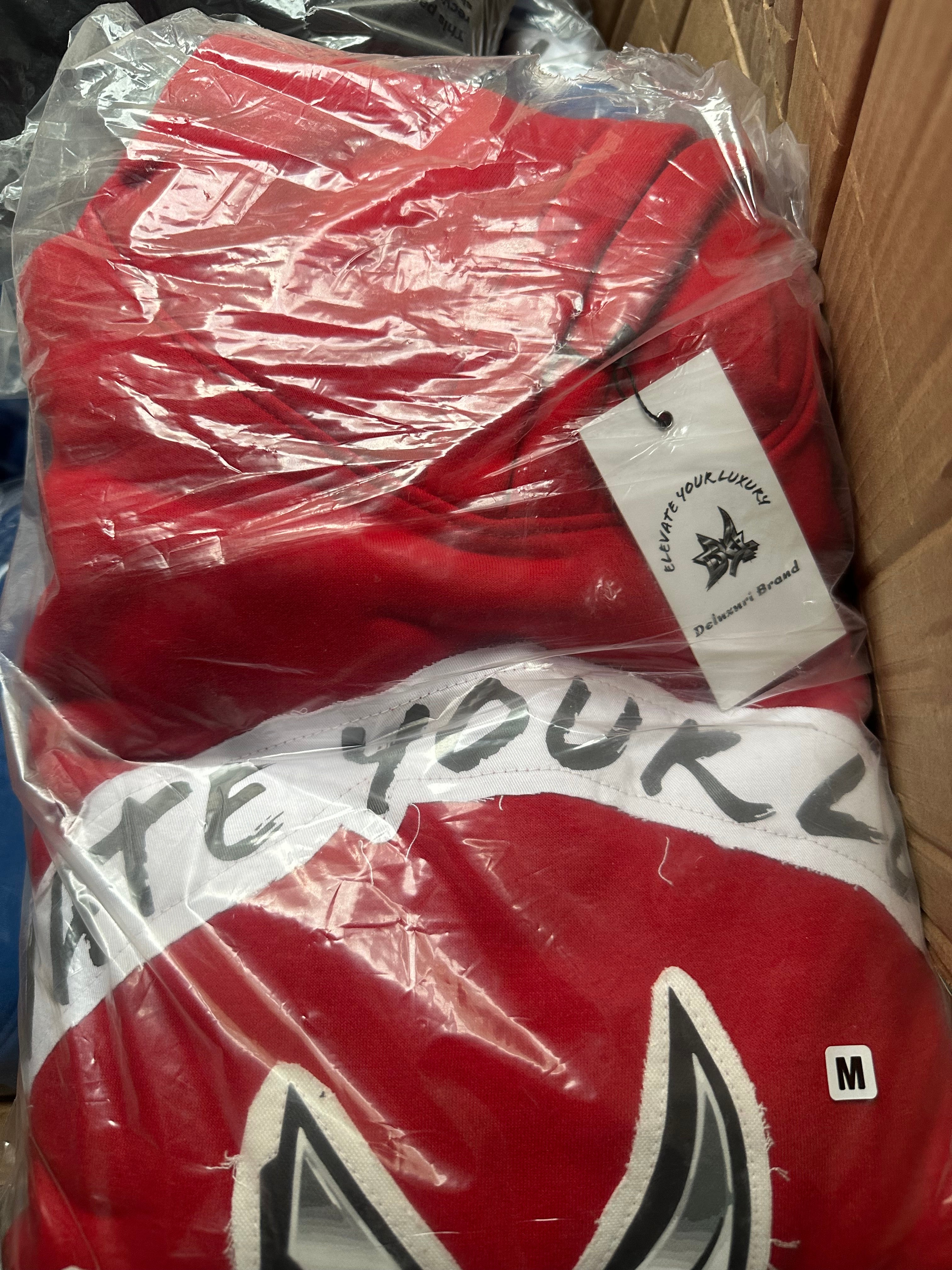 Deluxuri distressed patch sweatsuits