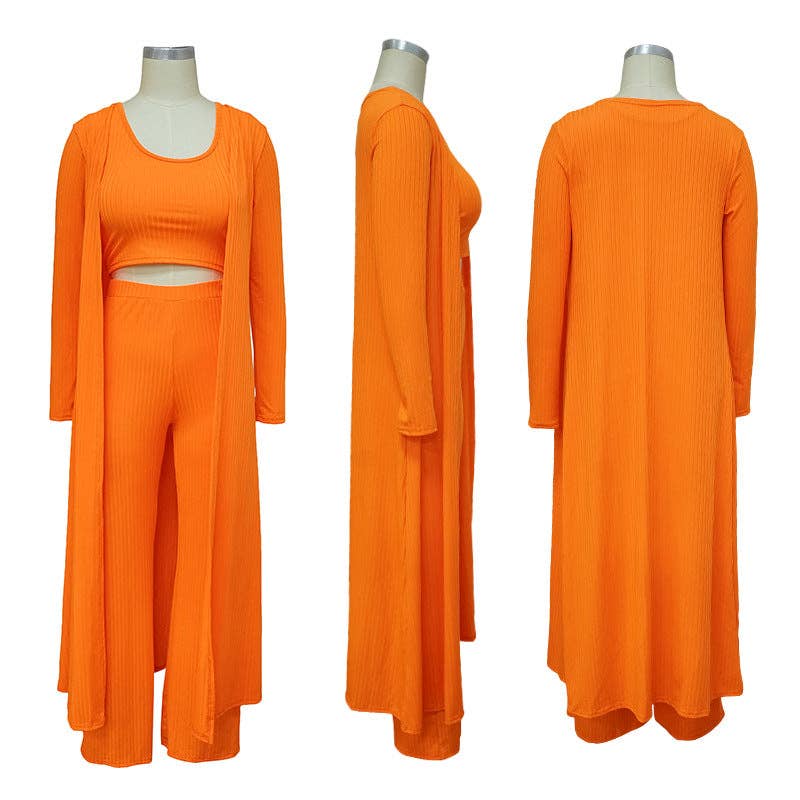 MB FASHION RIBBED CARDIGAN AND CROP TOP 3 PCS SET 9294LY