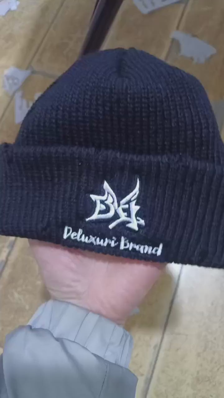 Black distressed beanie